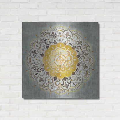 Luxe Metal Art 'Mandala Delight IV Yellow Grey' by Danhui Nai, Metal Wall Art,36x36