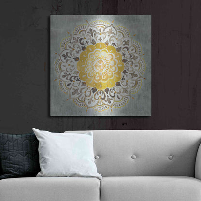 Luxe Metal Art 'Mandala Delight IV Yellow Grey' by Danhui Nai, Metal Wall Art,36x36