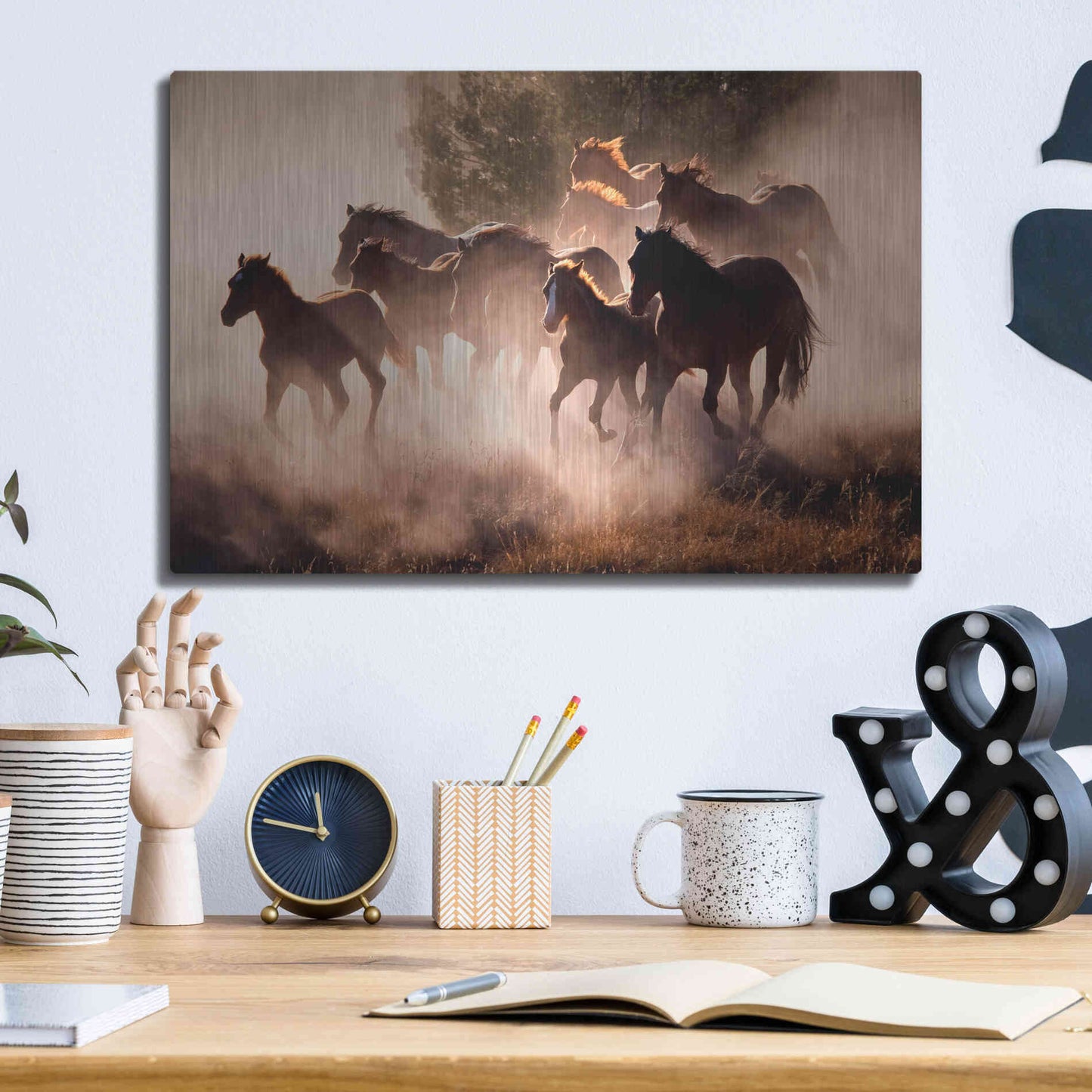 Luxe Metal Art 'Horses' by Lisa Dearing, Metal Wall Art,16x12