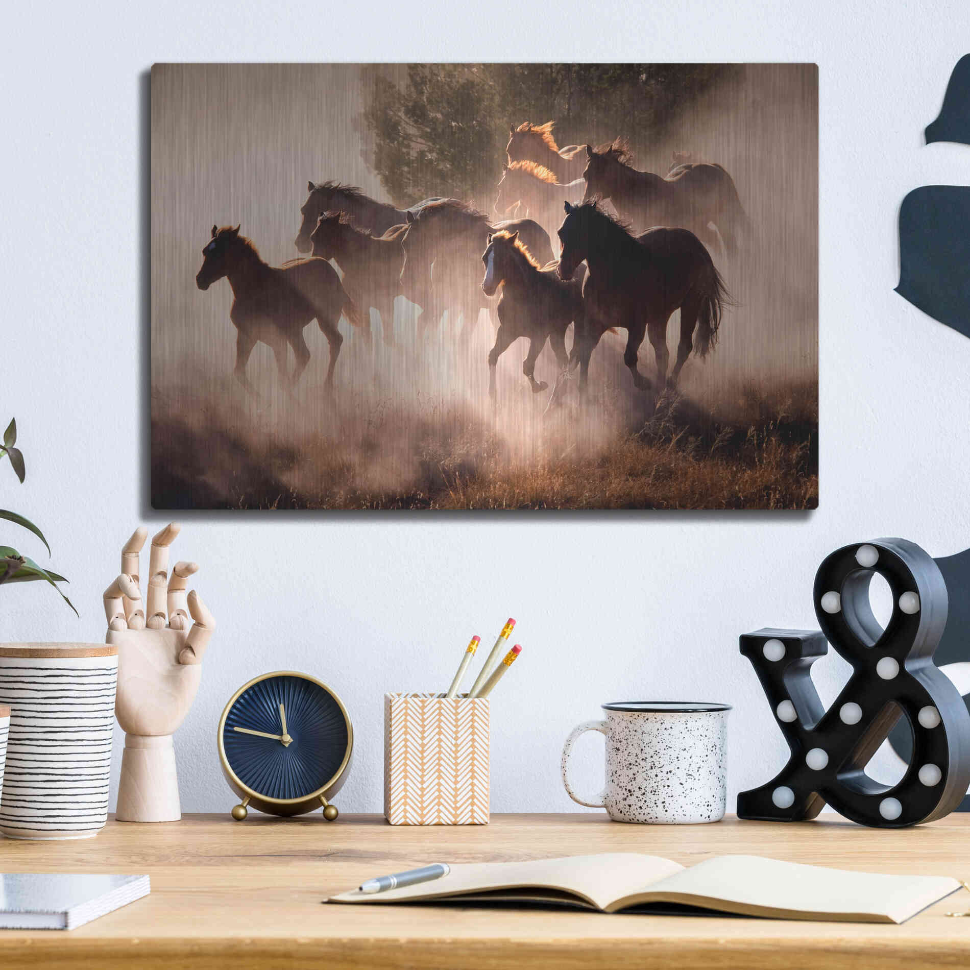 Luxe Metal Art 'Horses' by Lisa Dearing, Metal Wall Art,16x12