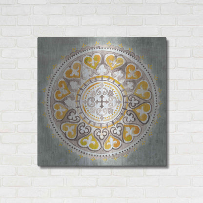 Luxe Metal Art 'Mandala Delight Yellow Grey III' by Danhui Nai, Metal Wall Art,36x36
