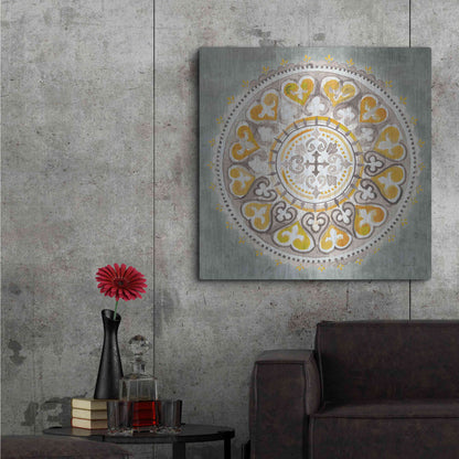 Luxe Metal Art 'Mandala Delight Yellow Grey III' by Danhui Nai, Metal Wall Art,36x36