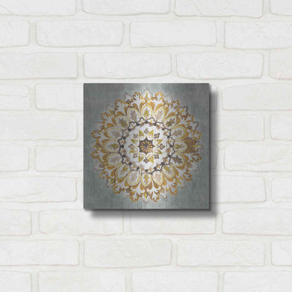 Luxe Metal Art 'Mandala Delight II Yellow Grey' by Danhui Nai, Metal Wall Art,12x12