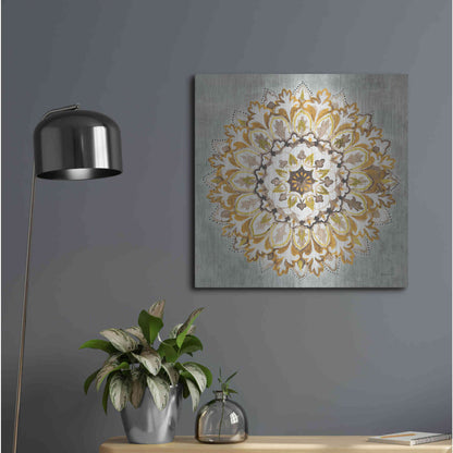 Luxe Metal Art 'Mandala Delight II Yellow Grey' by Danhui Nai, Metal Wall Art,24x24