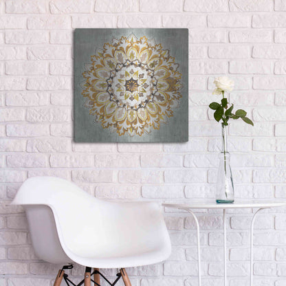 Luxe Metal Art 'Mandala Delight II Yellow Grey' by Danhui Nai, Metal Wall Art,24x24