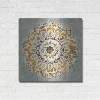 Luxe Metal Art 'Mandala Delight II Yellow Grey' by Danhui Nai, Metal Wall Art,36x36
