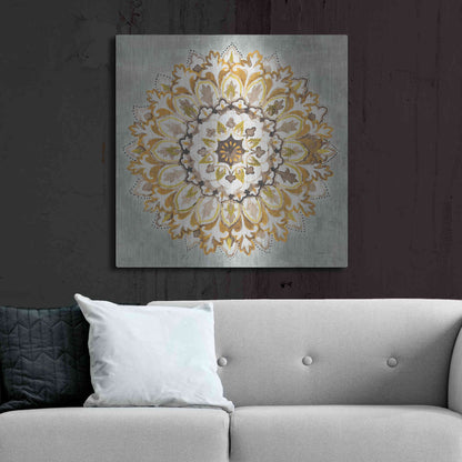 Luxe Metal Art 'Mandala Delight II Yellow Grey' by Danhui Nai, Metal Wall Art,36x36