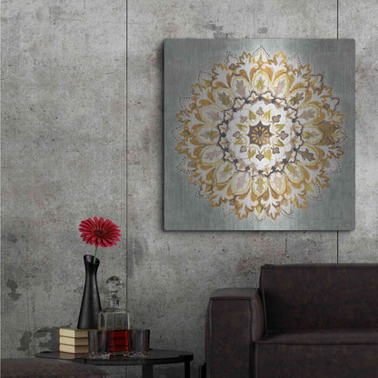 Luxe Metal Art 'Mandala Delight II Yellow Grey' by Danhui Nai, Metal Wall Art,36x36