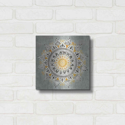 Luxe Metal Art 'Mandala Delight I Yellow Grey' by Danhui Nai, Metal Wall Art,12x12