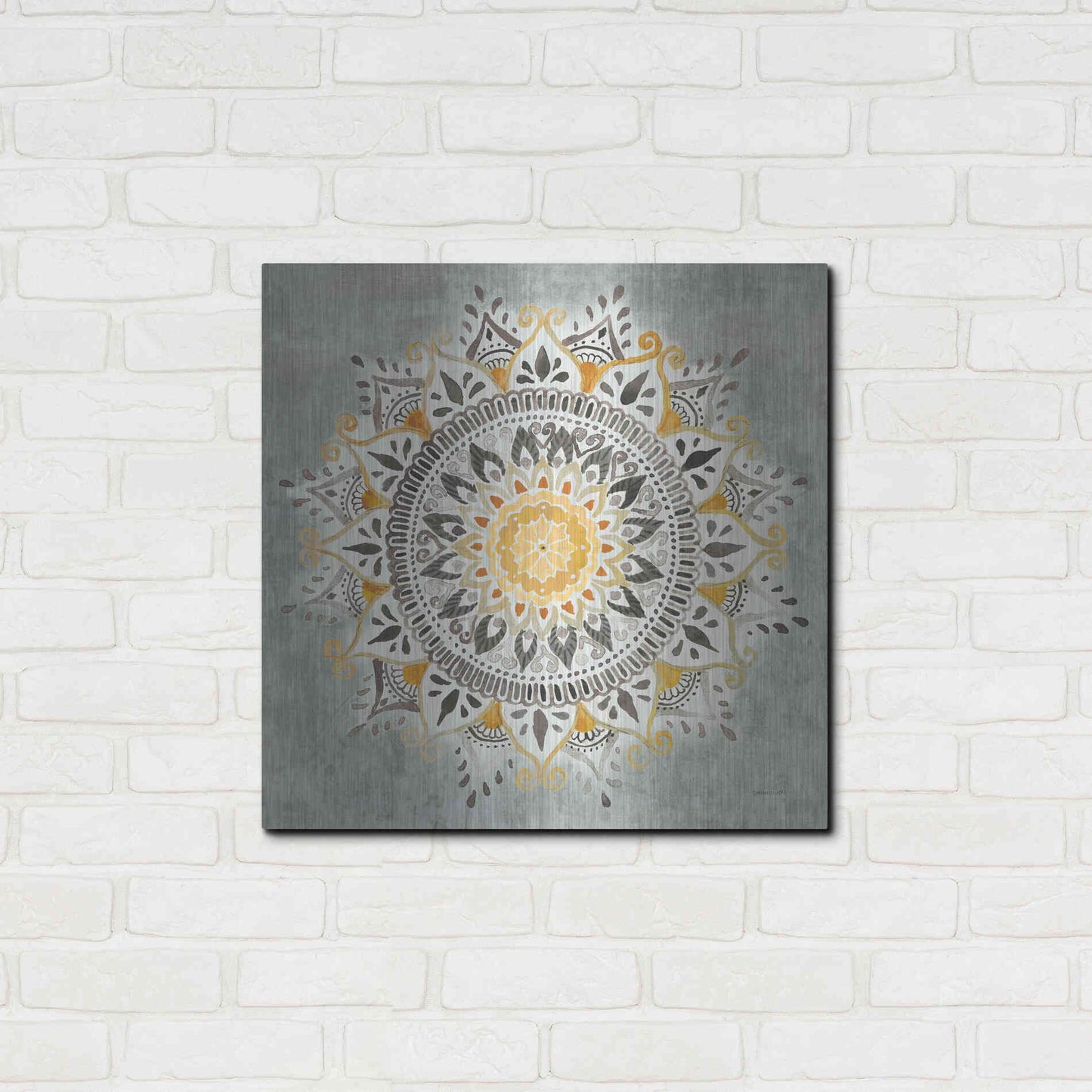 Luxe Metal Art 'Mandala Delight I Yellow Grey' by Danhui Nai, Metal Wall Art,24x24