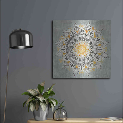 Luxe Metal Art 'Mandala Delight I Yellow Grey' by Danhui Nai, Metal Wall Art,24x24