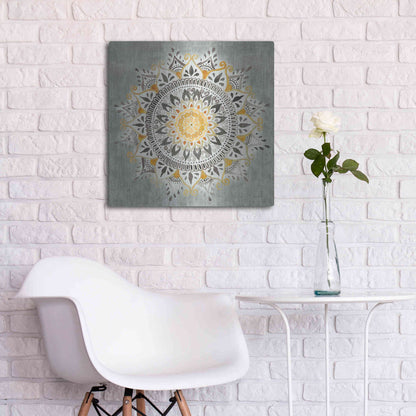 Luxe Metal Art 'Mandala Delight I Yellow Grey' by Danhui Nai, Metal Wall Art,24x24