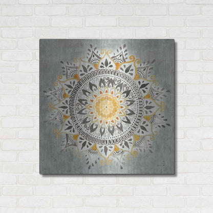 Luxe Metal Art 'Mandala Delight I Yellow Grey' by Danhui Nai, Metal Wall Art,36x36