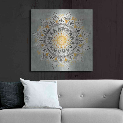 Luxe Metal Art 'Mandala Delight I Yellow Grey' by Danhui Nai, Metal Wall Art,36x36