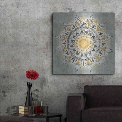 Luxe Metal Art 'Mandala Delight I Yellow Grey' by Danhui Nai, Metal Wall Art,36x36
