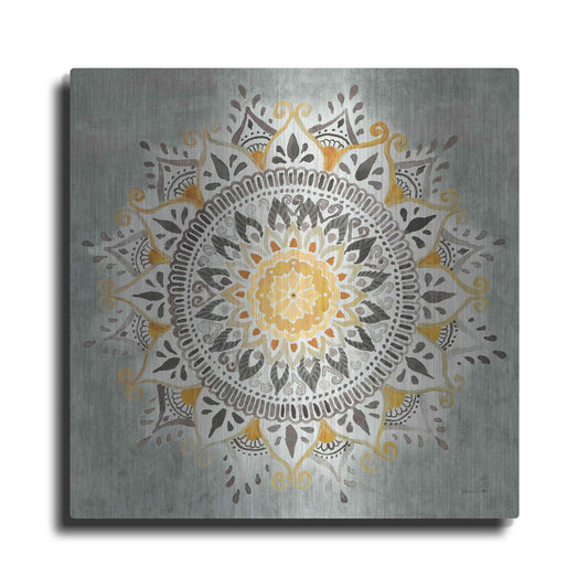Luxe Metal Art 'Mandala Delight I Yellow Grey' by Danhui Nai, Metal Wall Art