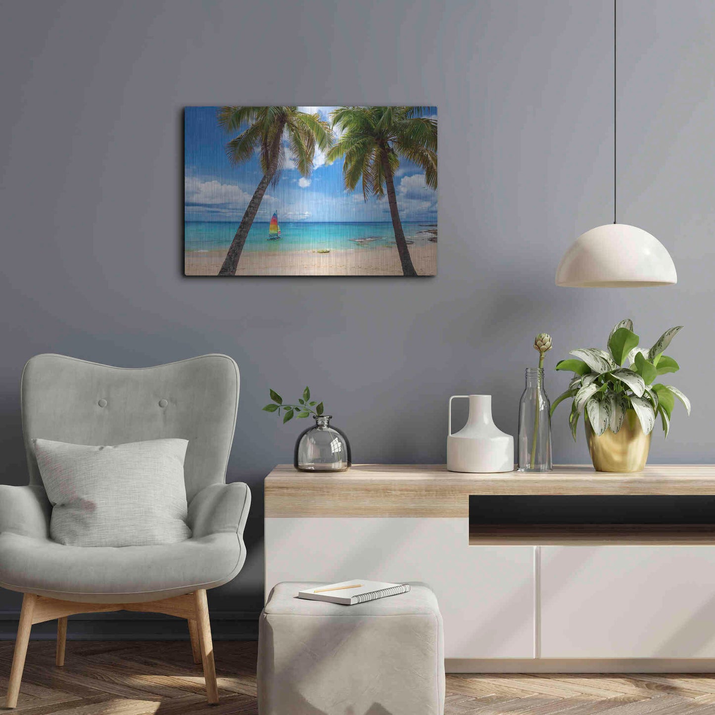 Luxe Metal Art 'Postcard From Paradise' by Lizzy Davis, Metal Wall Art,24x16