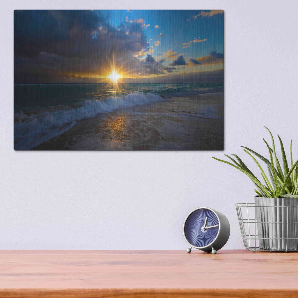 Luxe Metal Art 'Sunrise Over Miami Beach' by Lizzy Davis, Metal Wall Art,16x12