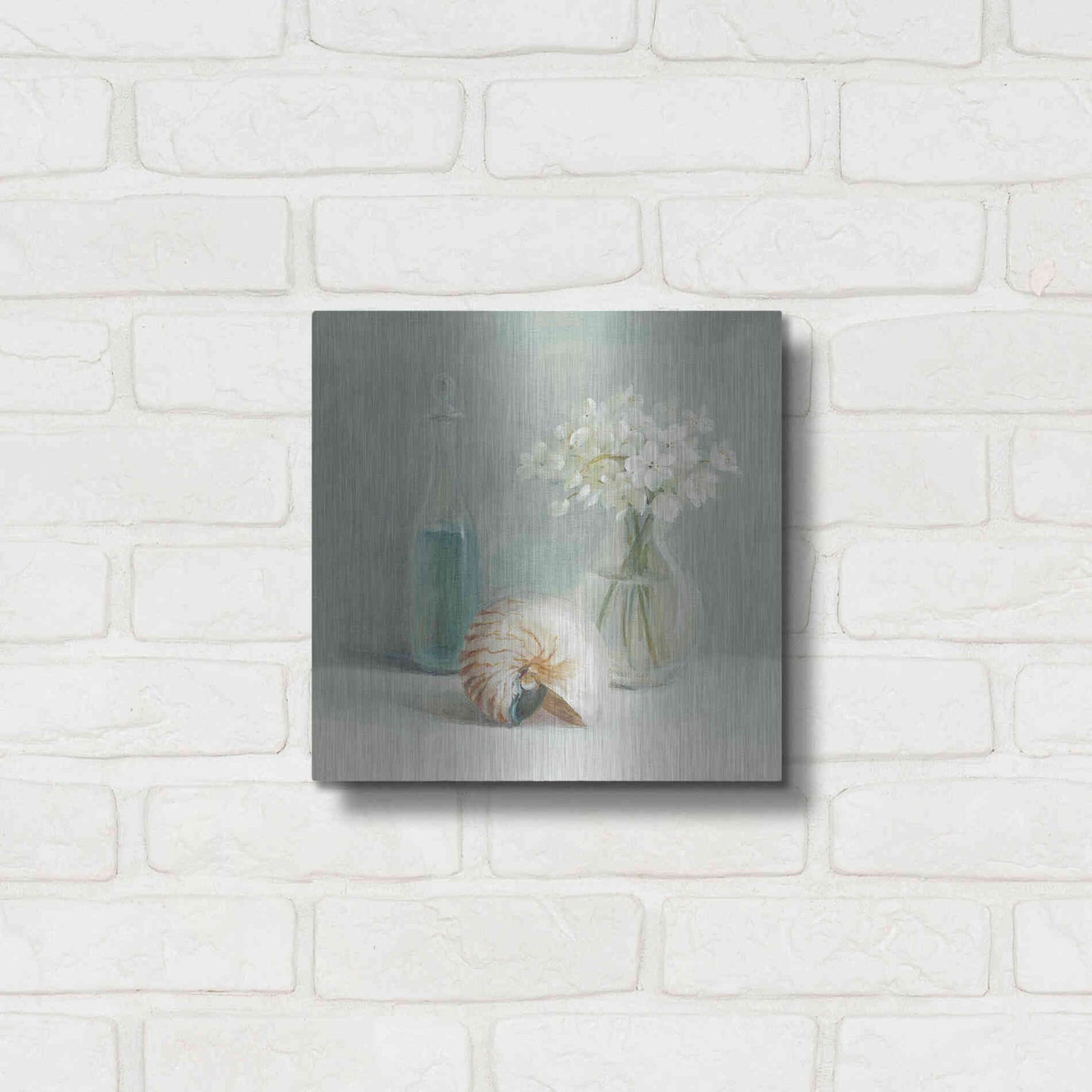 Luxe Metal Art 'White Flower Spa' by Danhui Nai, Metal Wall Art,12x12