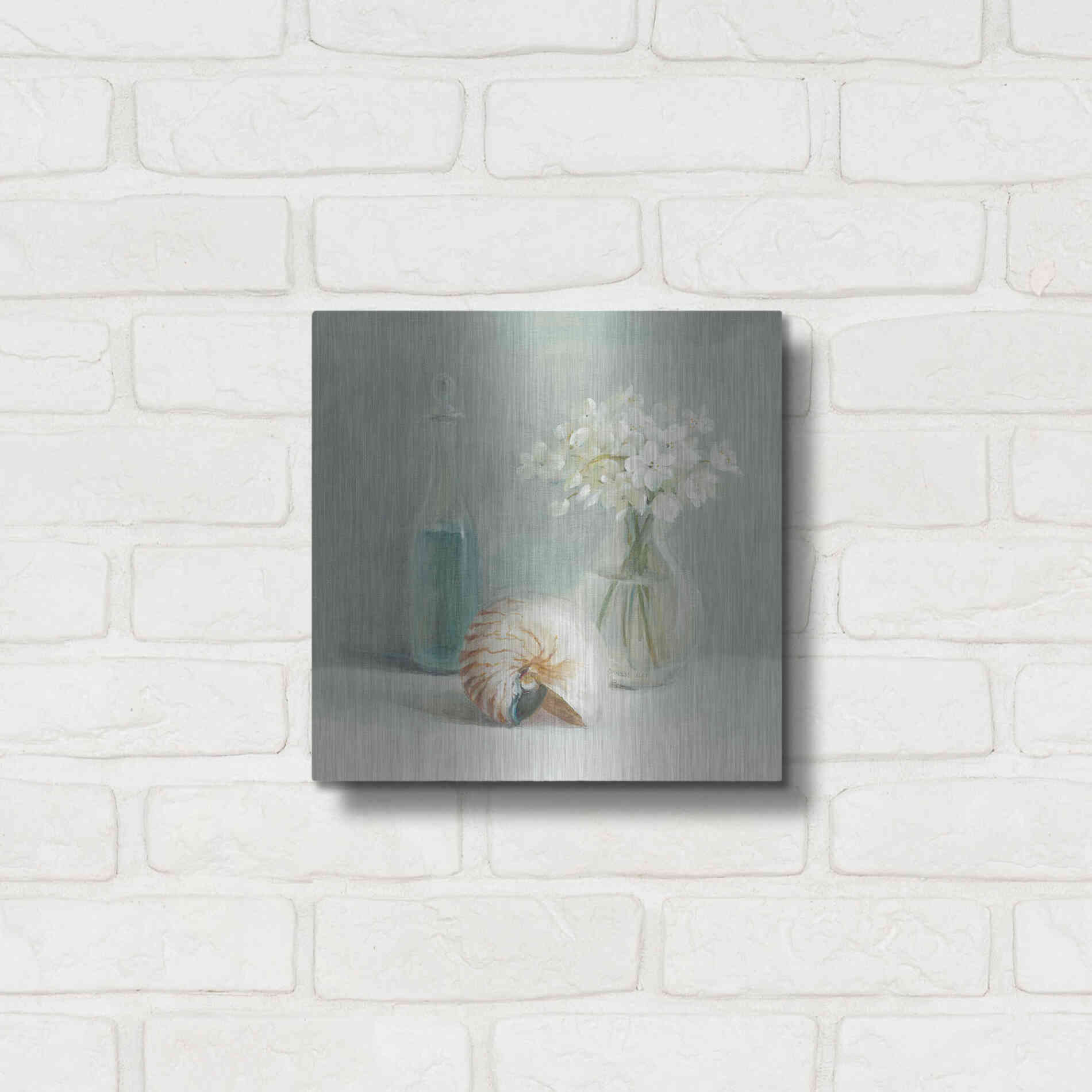 Luxe Metal Art 'White Flower Spa' by Danhui Nai, Metal Wall Art,12x12