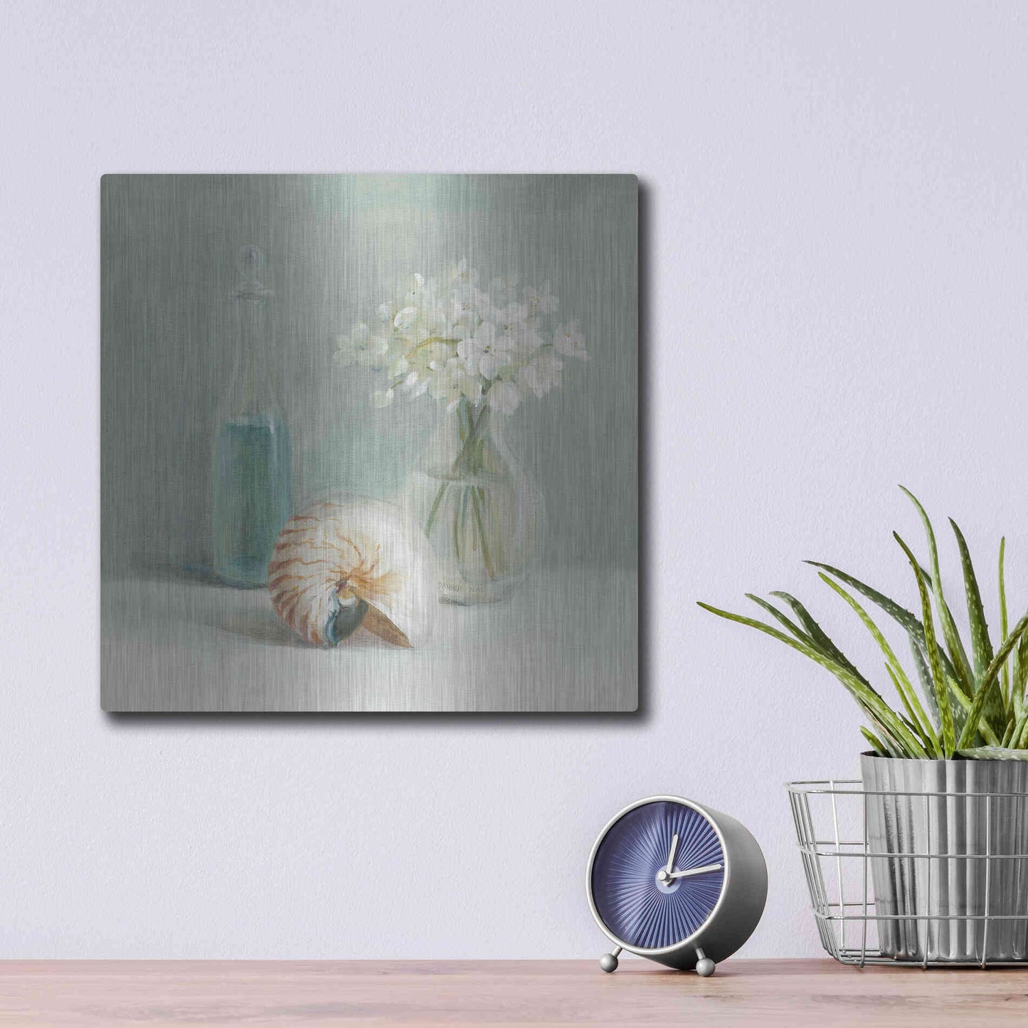 Luxe Metal Art 'White Flower Spa' by Danhui Nai, Metal Wall Art,12x12