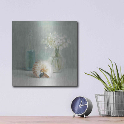 Luxe Metal Art 'White Flower Spa' by Danhui Nai, Metal Wall Art,12x12