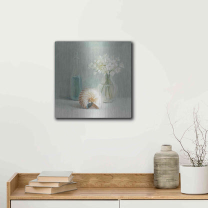Luxe Metal Art 'White Flower Spa' by Danhui Nai, Metal Wall Art,12x12