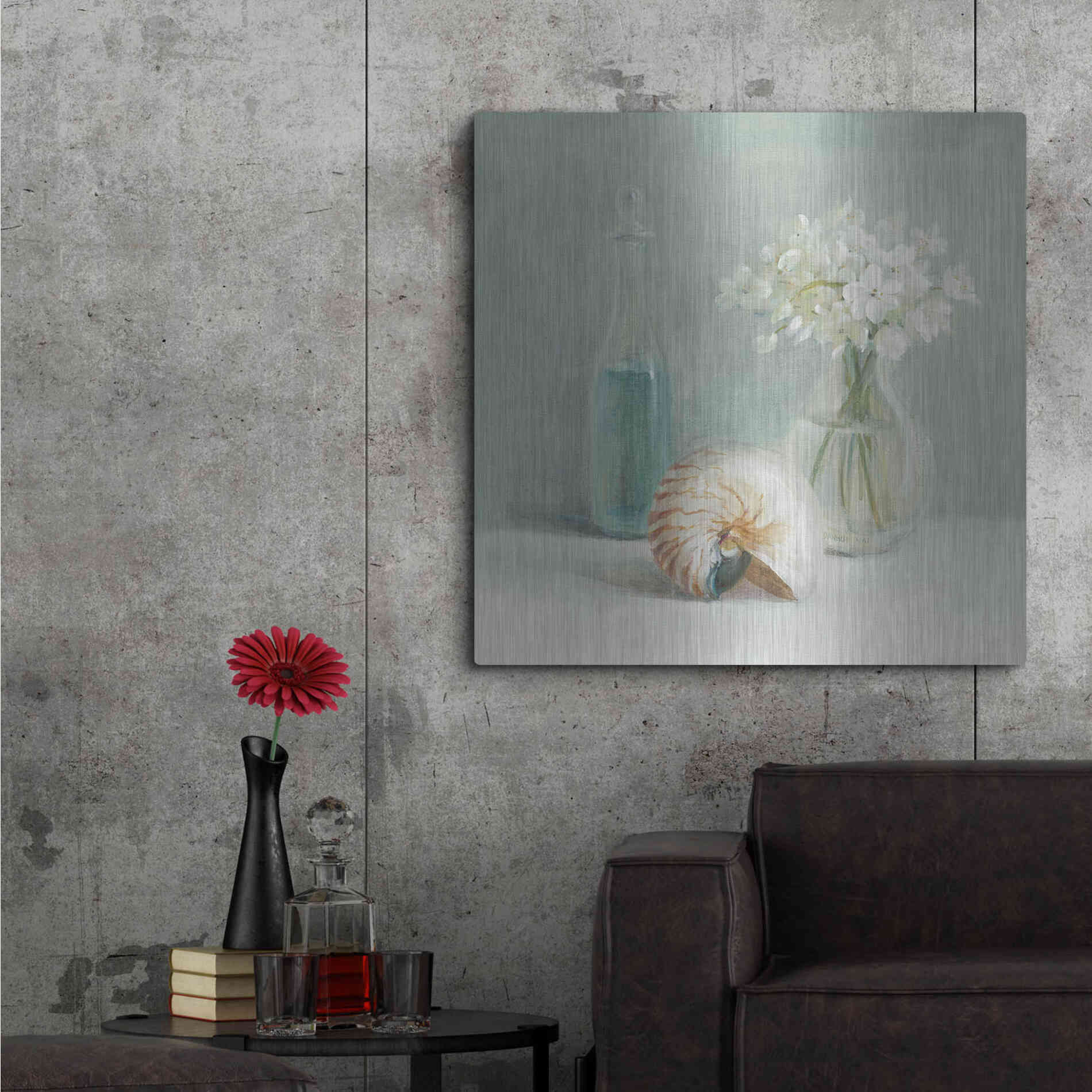 Luxe Metal Art 'White Flower Spa' by Danhui Nai, Metal Wall Art,36x36