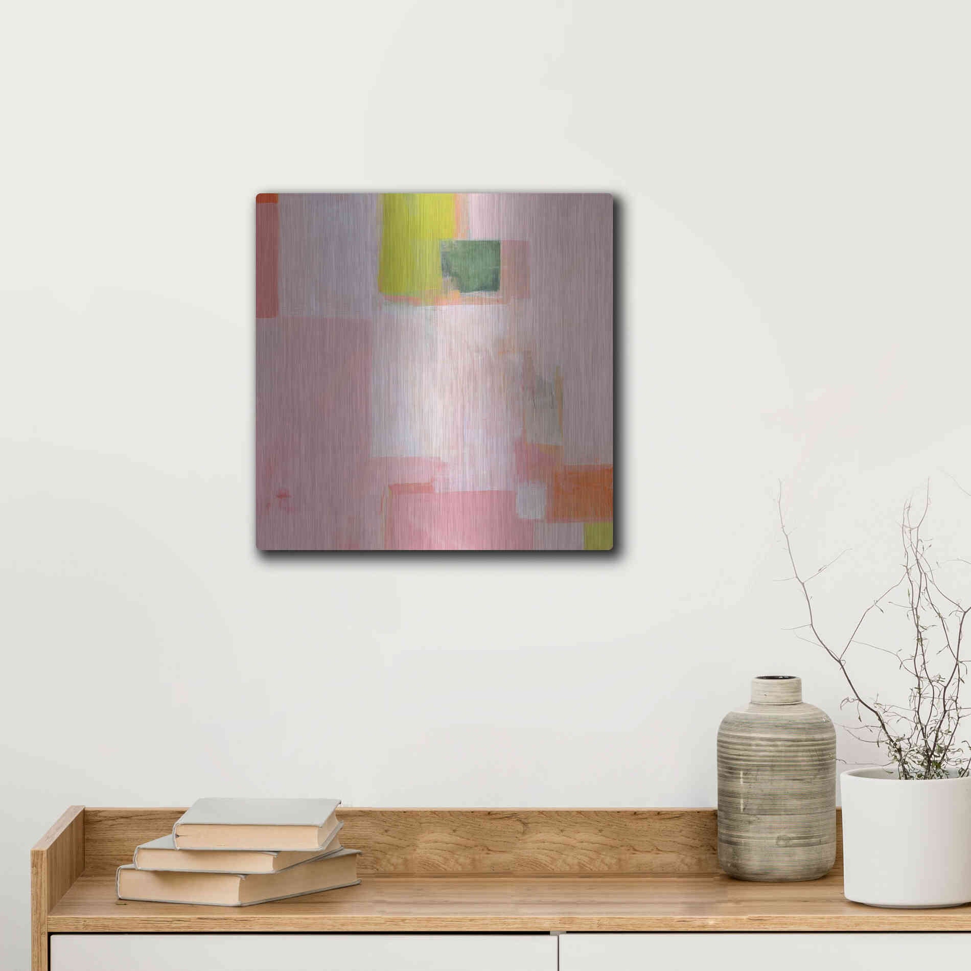 Luxe Metal Art 'Pink Squares' by Melissa Donoho, Metal Wall Art,12x12