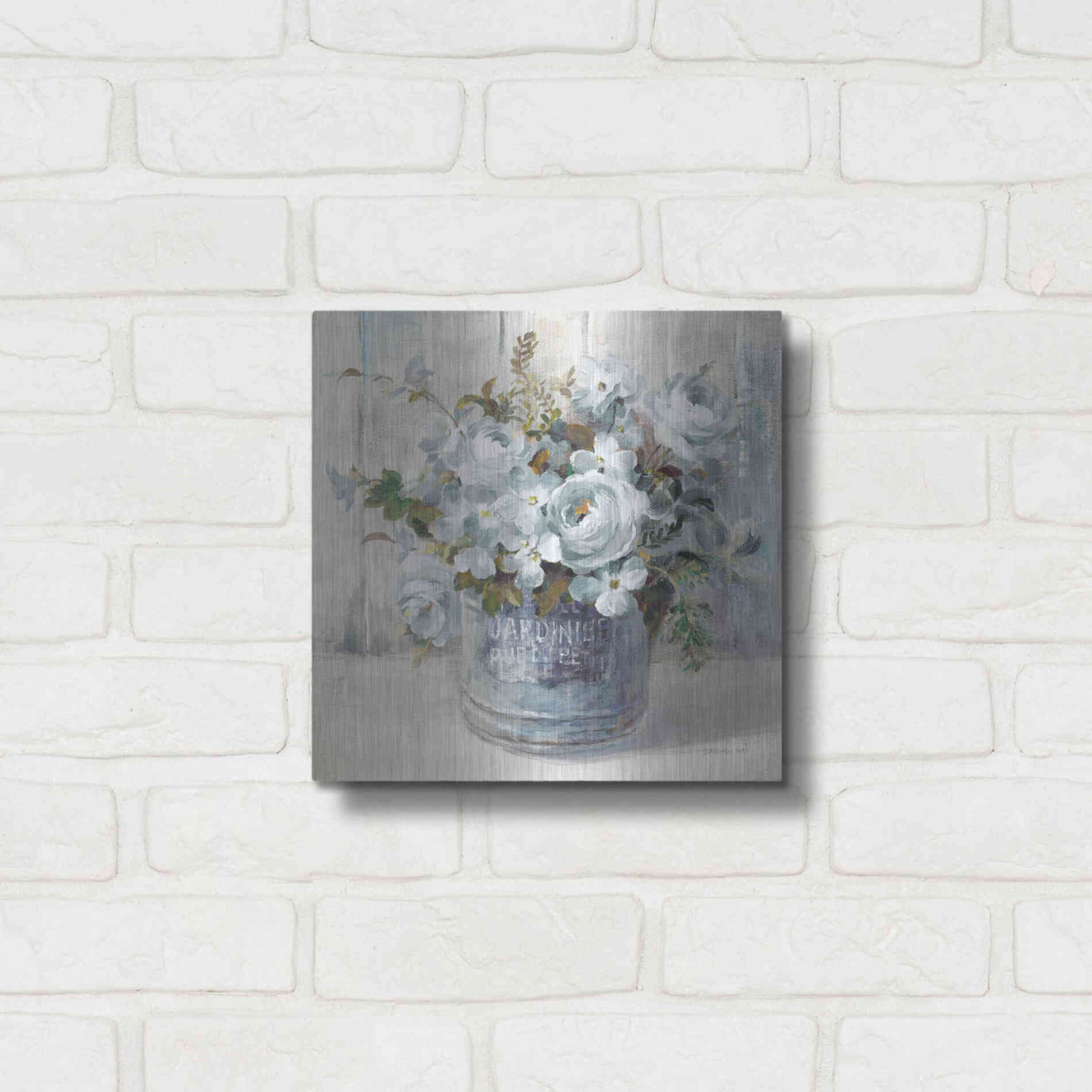 Luxe Metal Art 'Garden Blooms I Blue Crop' by Danhui Nai, Metal Wall Art,12x12