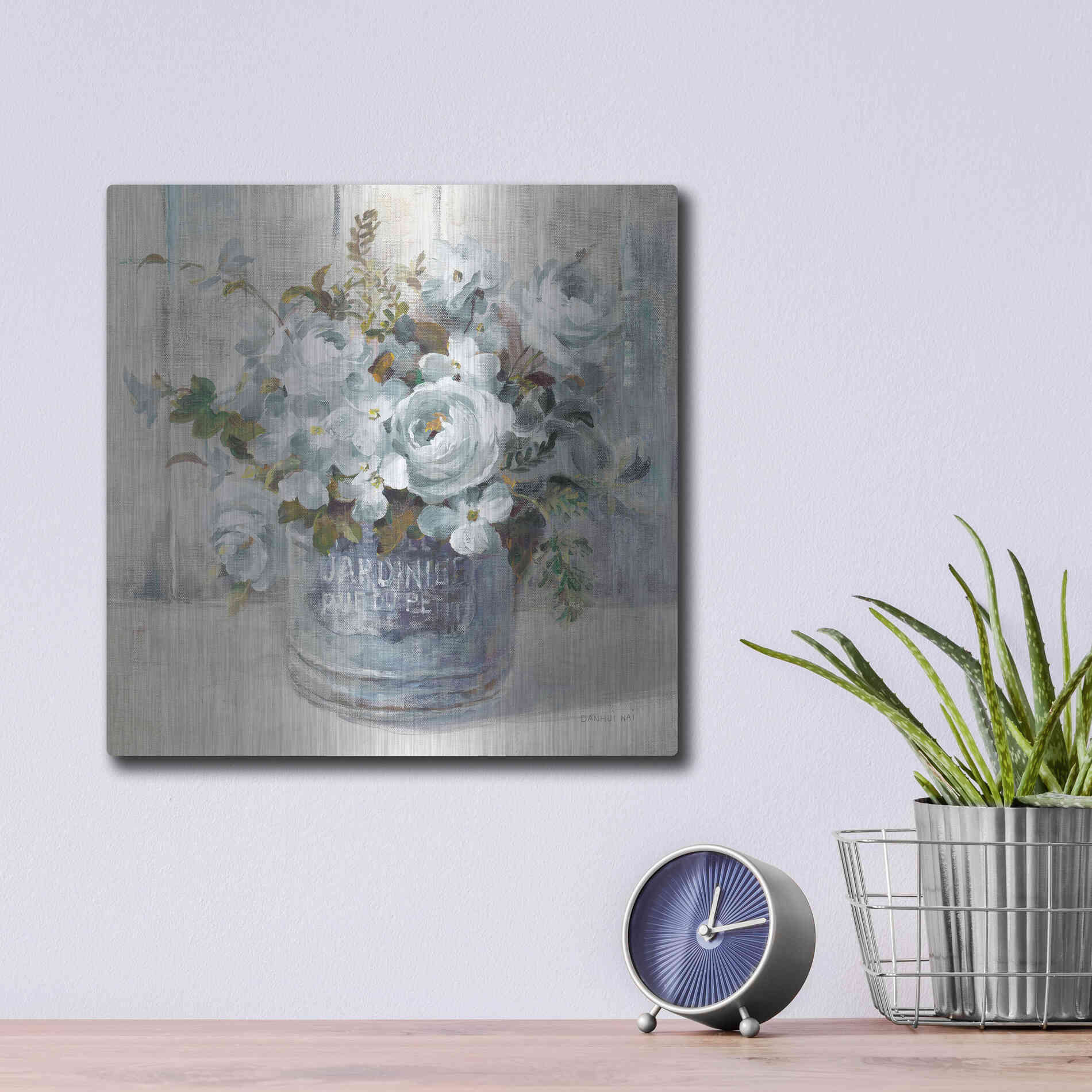 Luxe Metal Art 'Garden Blooms I Blue Crop' by Danhui Nai, Metal Wall Art,12x12