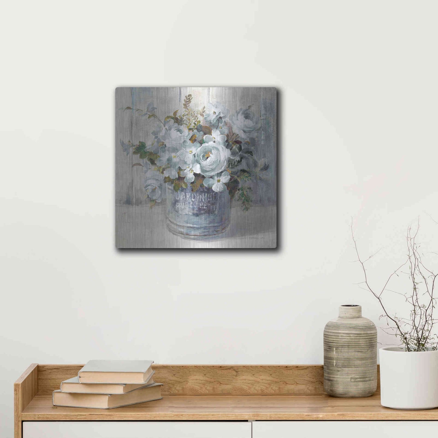 Luxe Metal Art 'Garden Blooms I Blue Crop' by Danhui Nai, Metal Wall Art,12x12