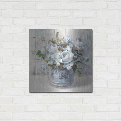 Luxe Metal Art 'Garden Blooms I Blue Crop' by Danhui Nai, Metal Wall Art,24x24