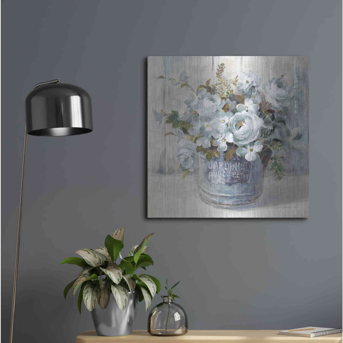 Luxe Metal Art 'Garden Blooms I Blue Crop' by Danhui Nai, Metal Wall Art,24x24