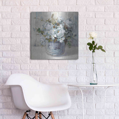 Luxe Metal Art 'Garden Blooms I Blue Crop' by Danhui Nai, Metal Wall Art,24x24