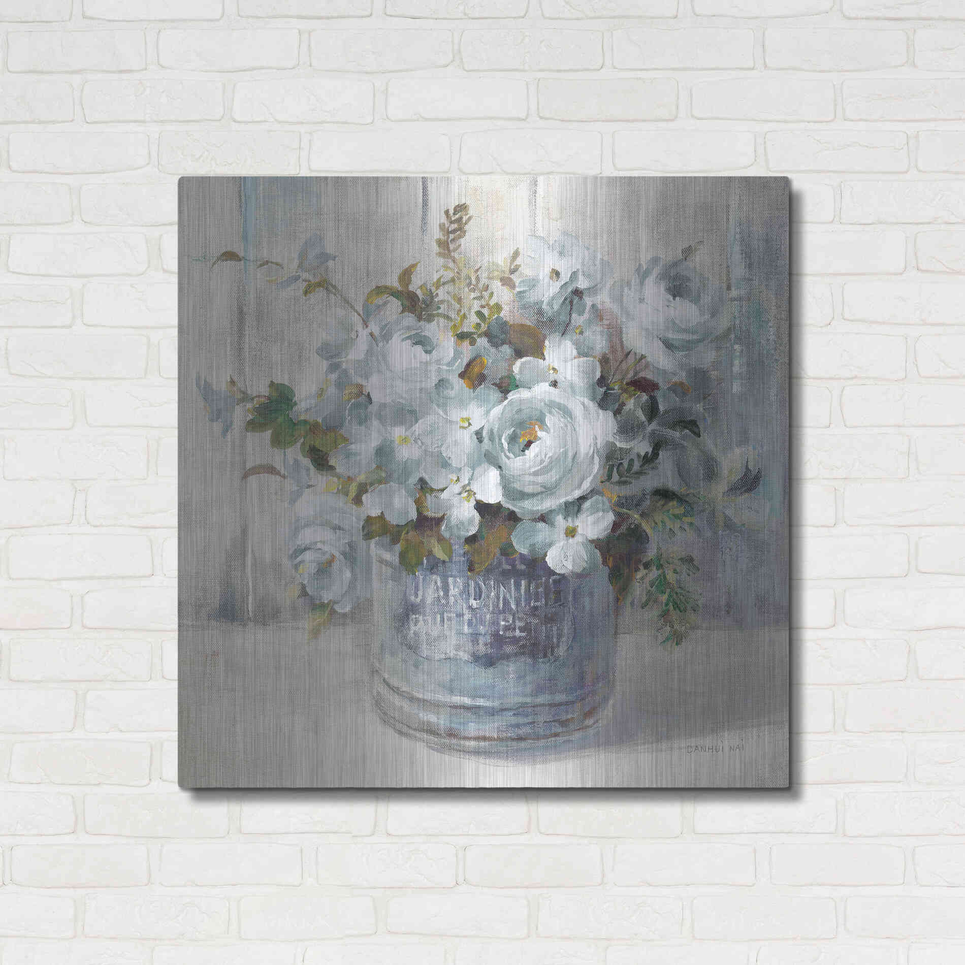 Luxe Metal Art 'Garden Blooms I Blue Crop' by Danhui Nai, Metal Wall Art,36x36