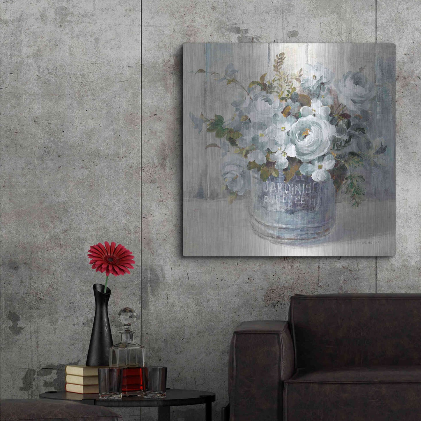 Luxe Metal Art 'Garden Blooms I Blue Crop' by Danhui Nai, Metal Wall Art,36x36