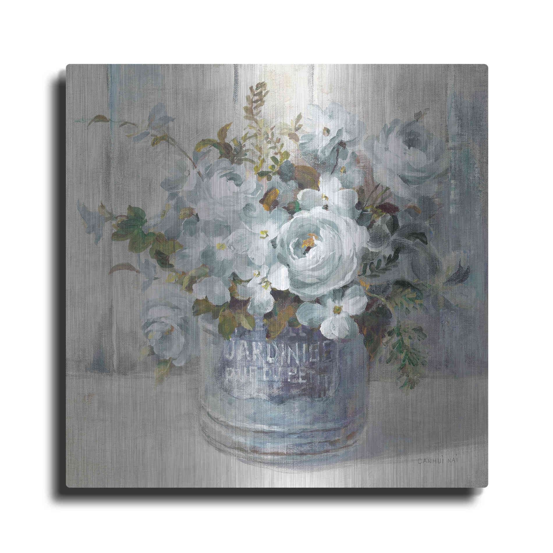 Luxe Metal Art 'Garden Blooms I Blue Crop' by Danhui Nai, Metal Wall Art