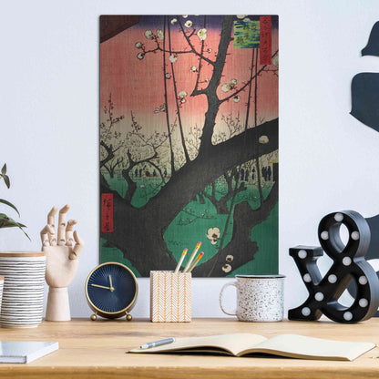 Luxe Metal Art 'Plum Park Kameido' by Ando Hiroshige, Metal Wall Art,12x16