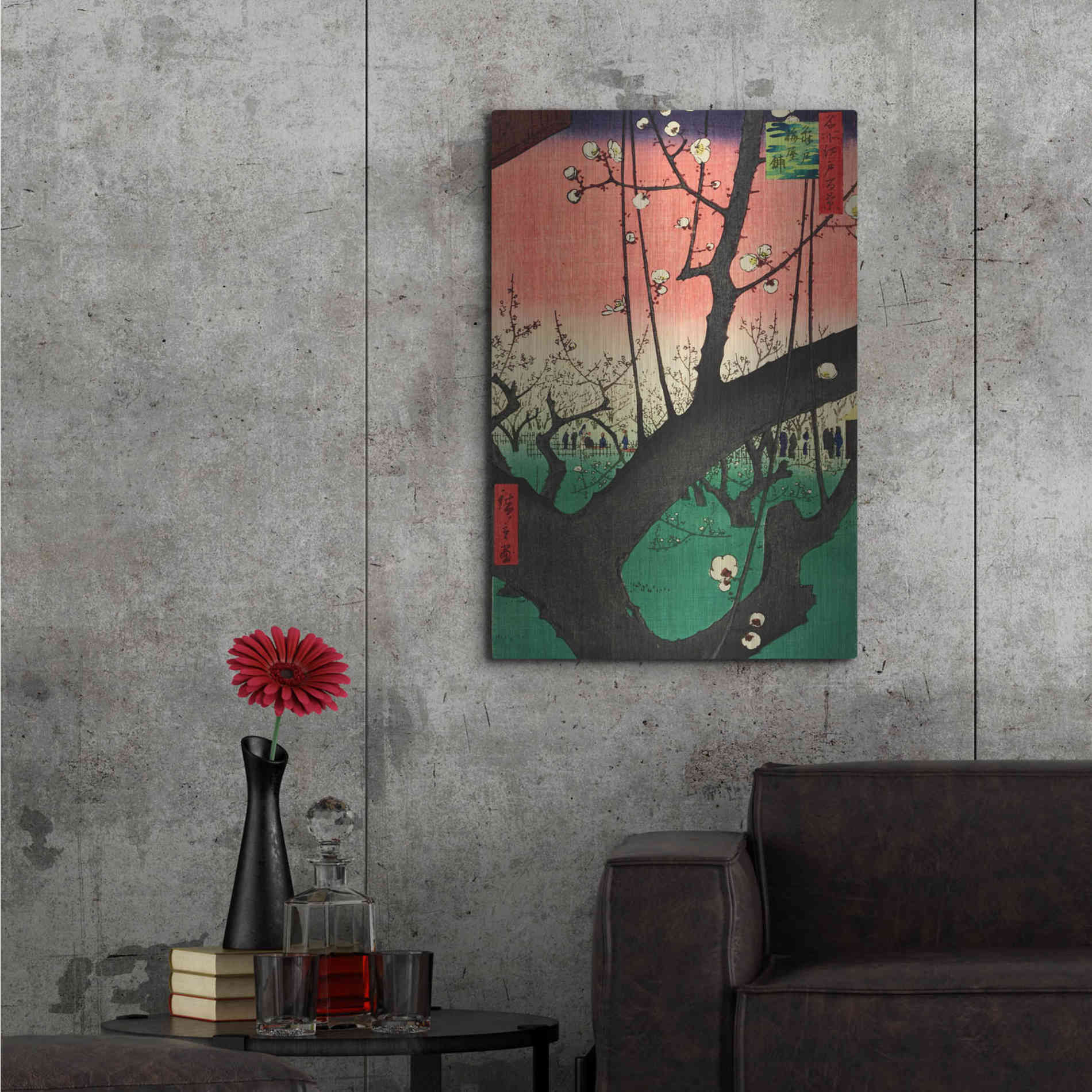 Luxe Metal Art 'Plum Park Kameido' by Ando Hiroshige, Metal Wall Art,24x36