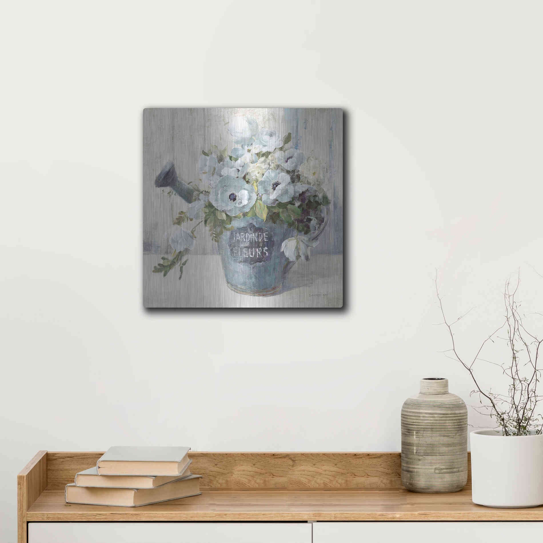 Luxe Metal Art 'Garden Blooms II Blue Crop' by Danhui Nai, Metal Wall Art,12x12