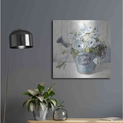 Luxe Metal Art 'Garden Blooms II Blue Crop' by Danhui Nai, Metal Wall Art,24x24