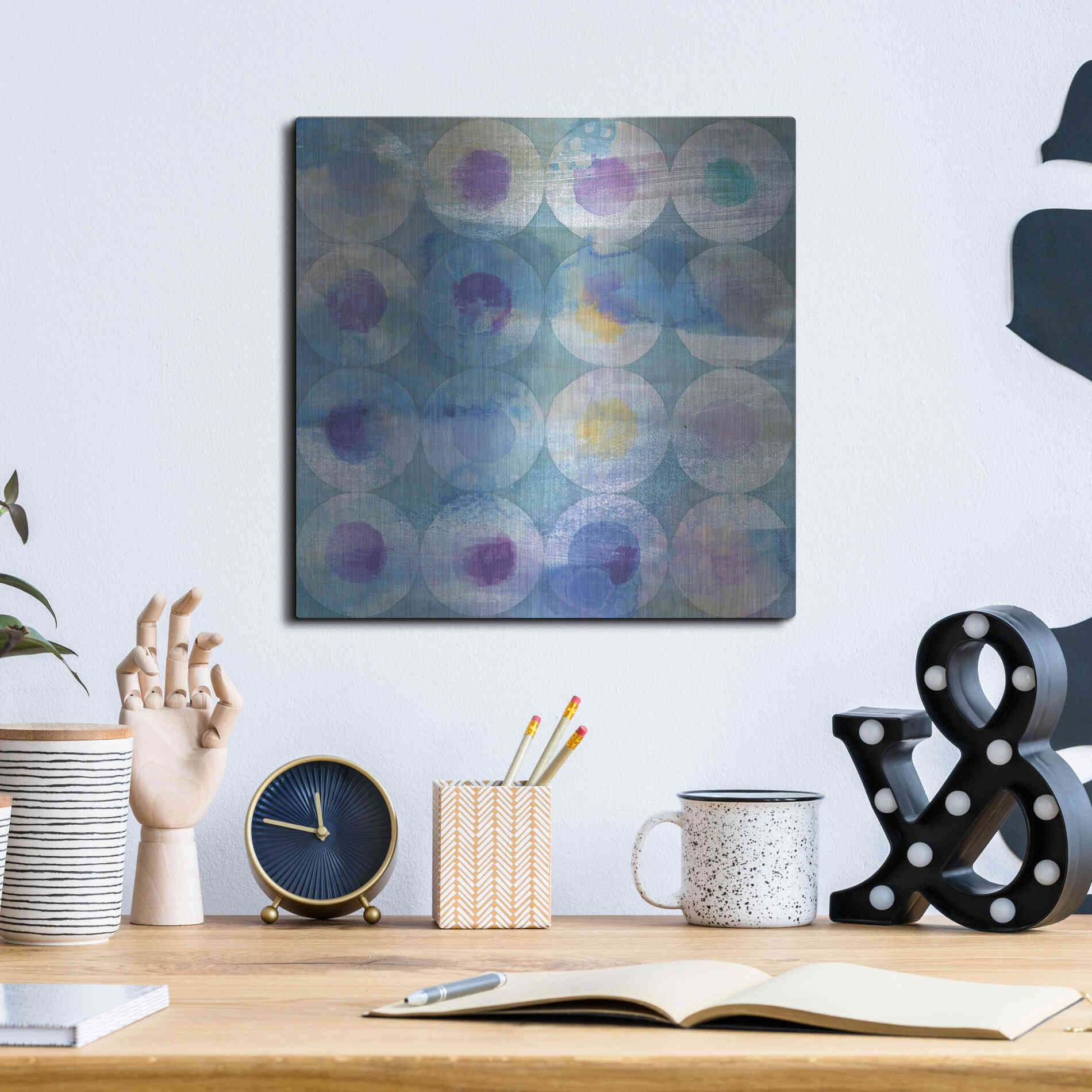 Luxe Metal Art 'Touching Circles III' by Danhui Nai, Metal Wall Art,12x12