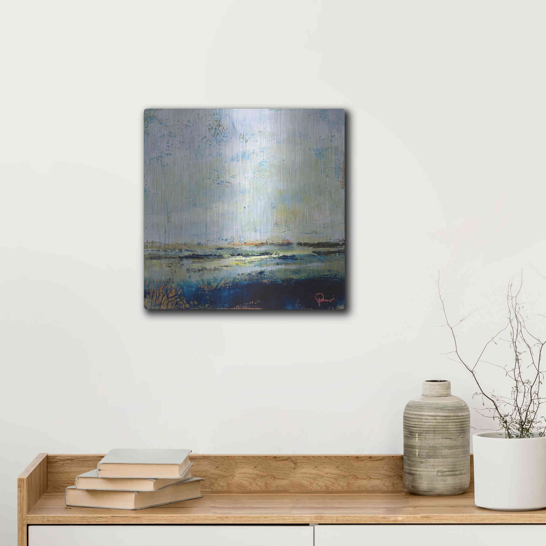 Luxe Metal Art 'Low Tide' by Patrick Dennis, Metal Wall Art,12x12