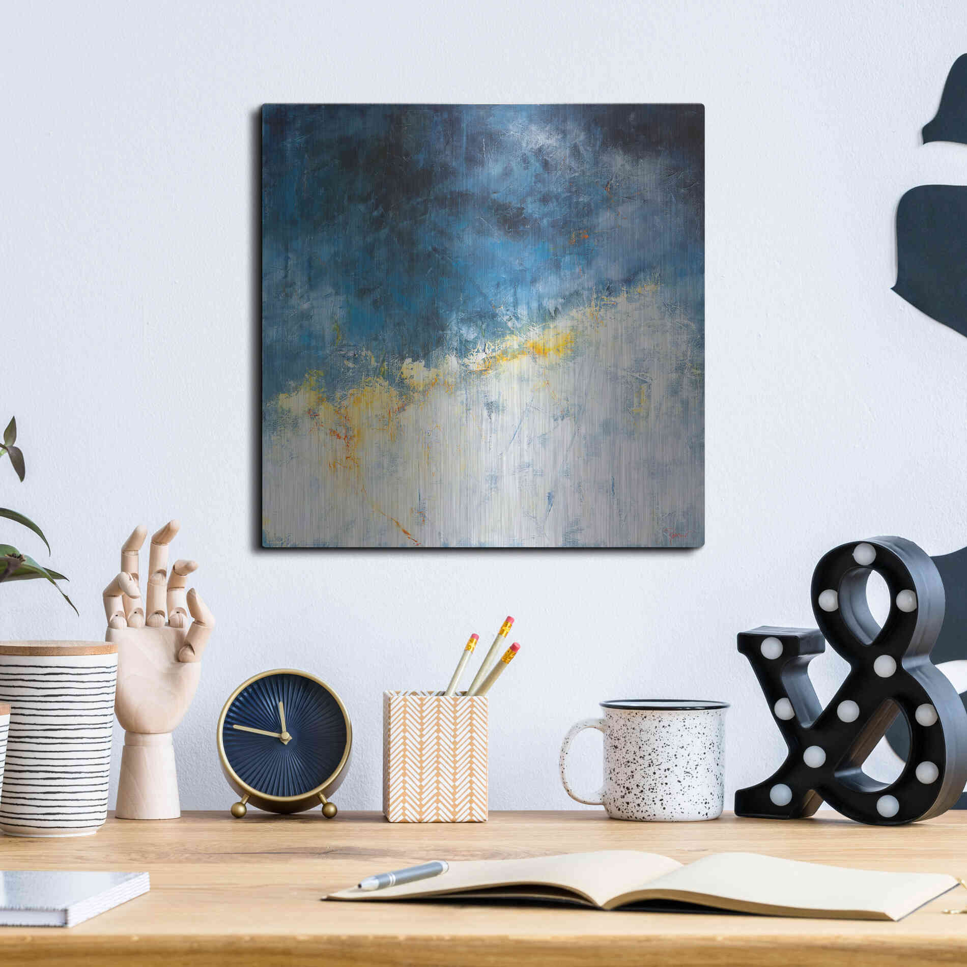 Luxe Metal Art 'Yellow Bloom' by Patrick Dennis, Metal Wall Art,12x12