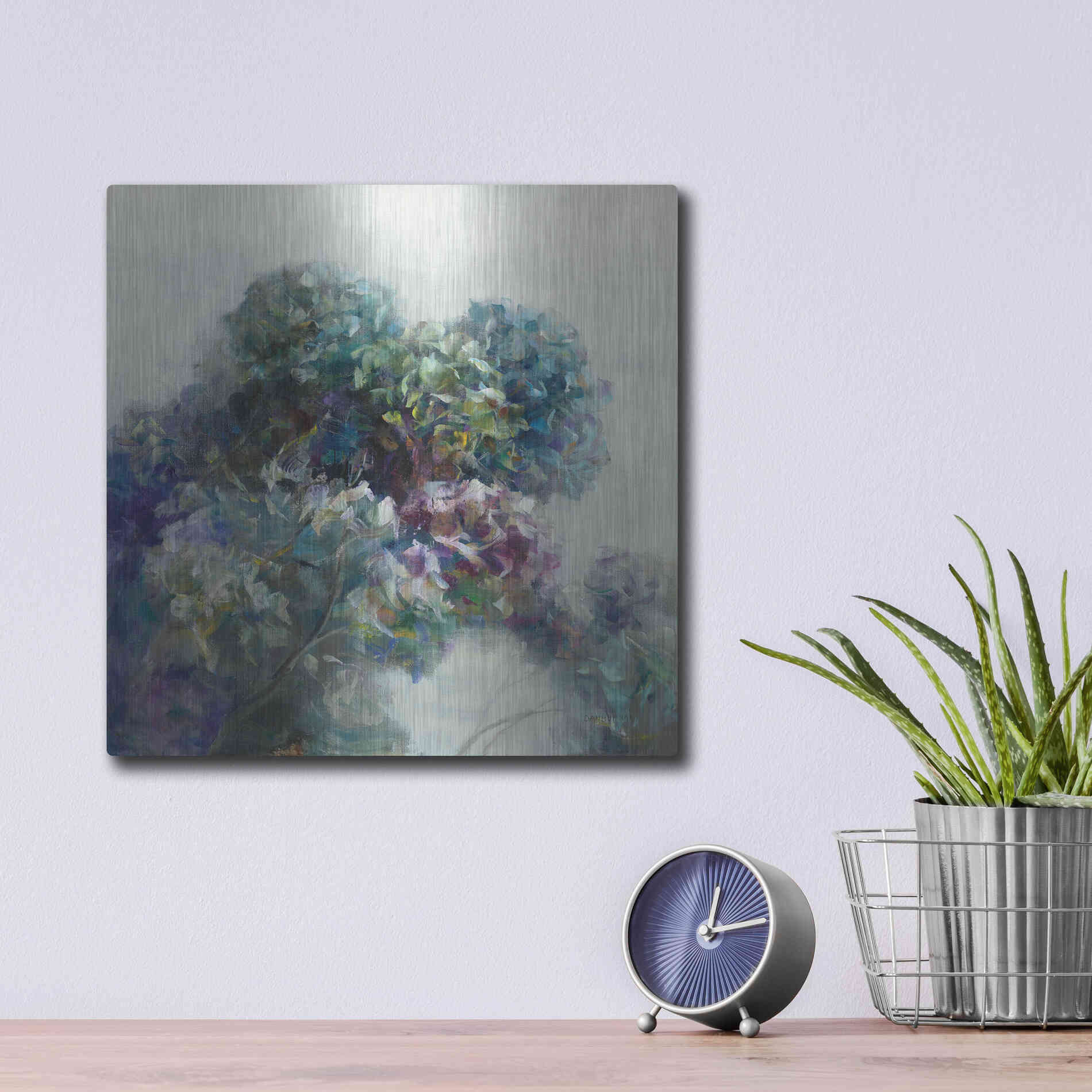Luxe Metal Art 'Abstract Hydrangea' by Danhui Nai, Metal Wall Art,12x12