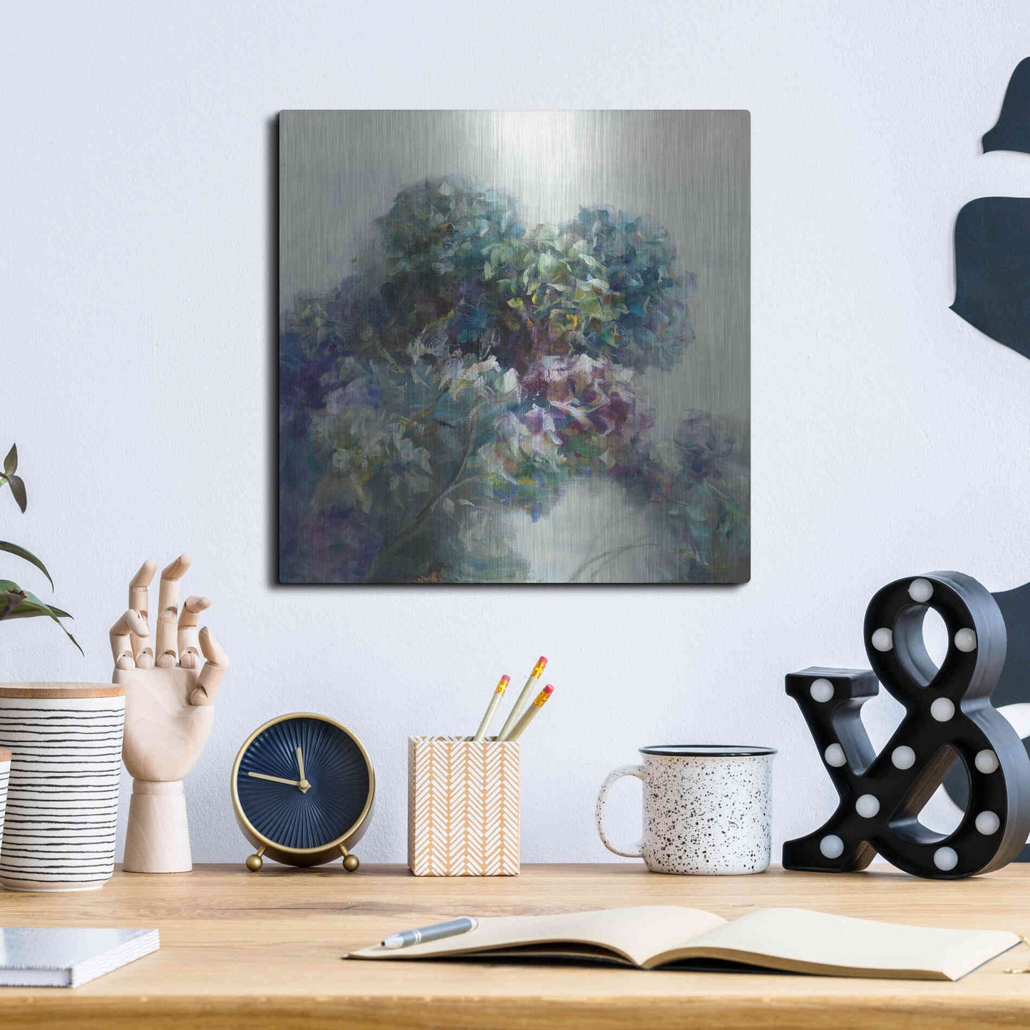 Luxe Metal Art 'Abstract Hydrangea' by Danhui Nai, Metal Wall Art,12x12