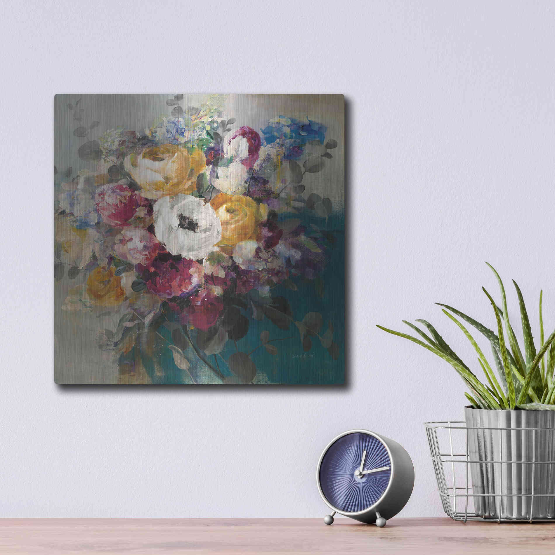 Luxe Metal Art 'Fall Bouquet' by Danhui Nai, Metal Wall Art,12x12