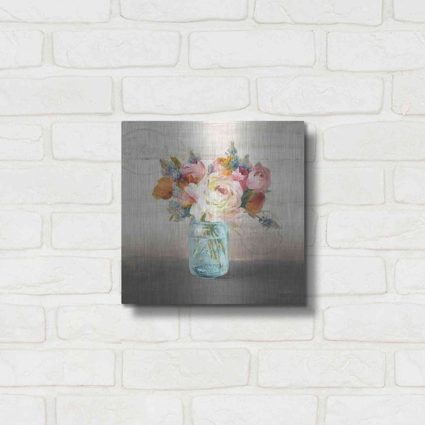 Luxe Metal Art 'French Cottage Bouquet II Mothers' by Danhui Nai, Metal Wall Art,12x12
