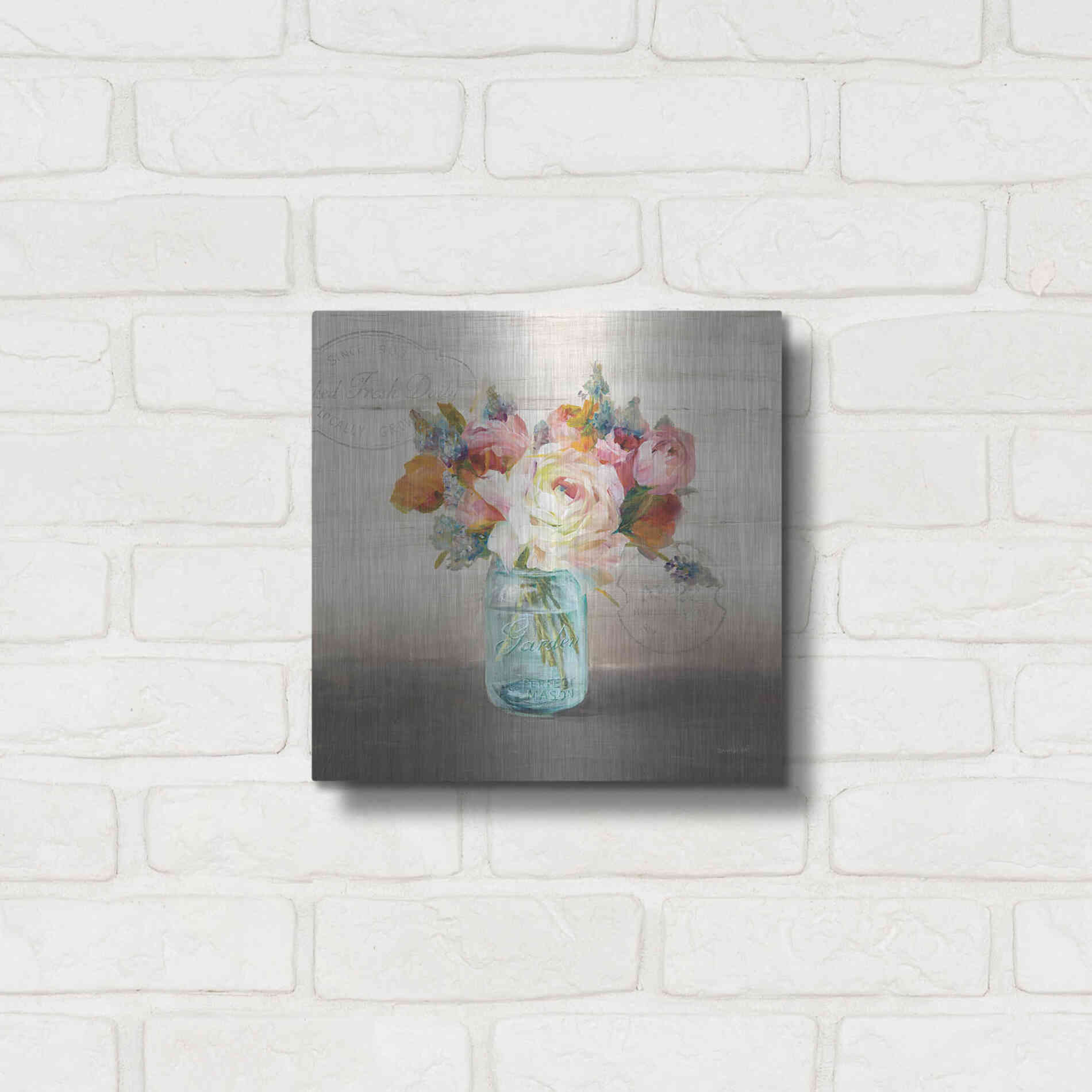 Luxe Metal Art 'French Cottage Bouquet II Mothers' by Danhui Nai, Metal Wall Art,12x12